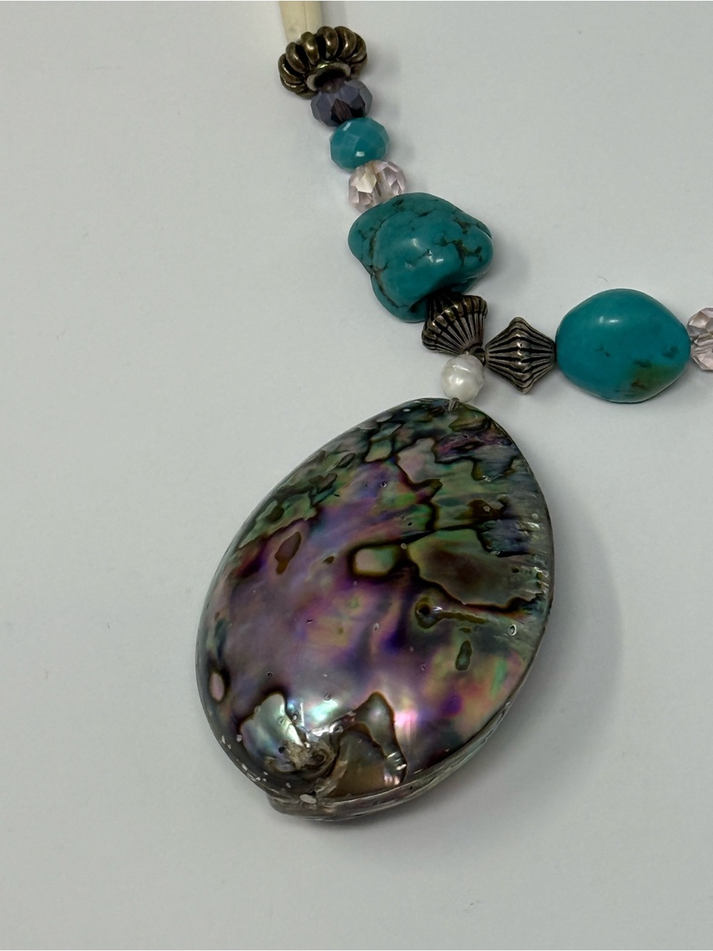 Native Made Abalone Bone & Turquoise Necklace - Picture 4 of 6